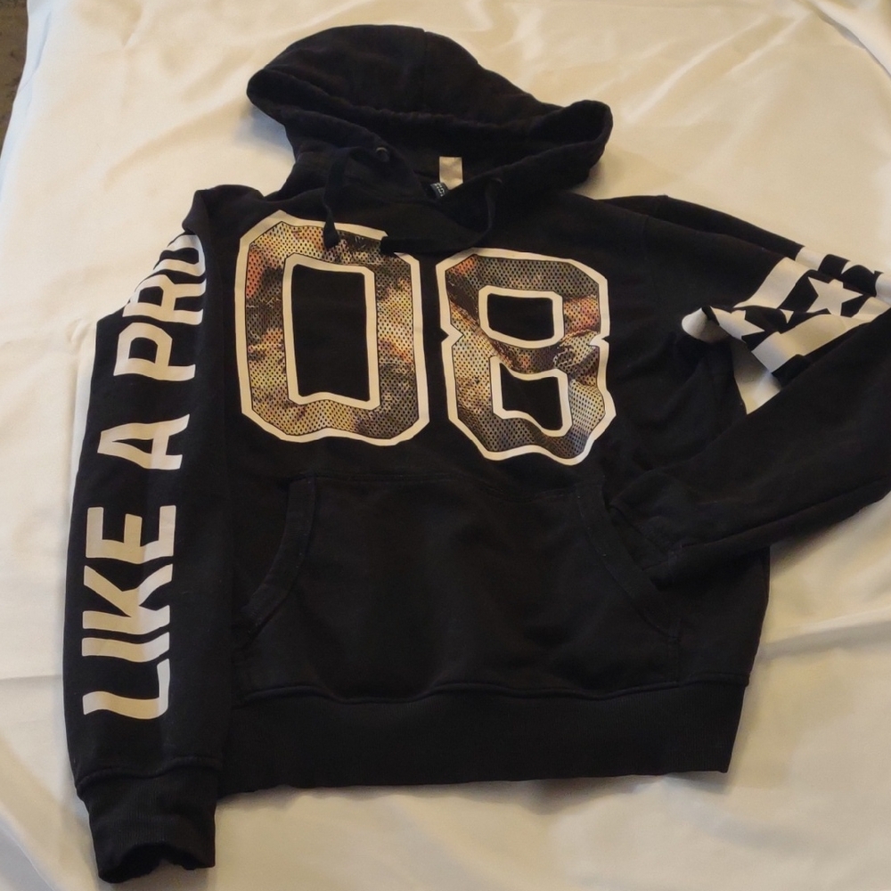 H&M Black Graphic Hoodie w/ White Accents (Print) - Size M
